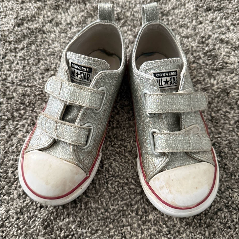 Converse Kids Silver Glitter Velcro All Star Sneakers